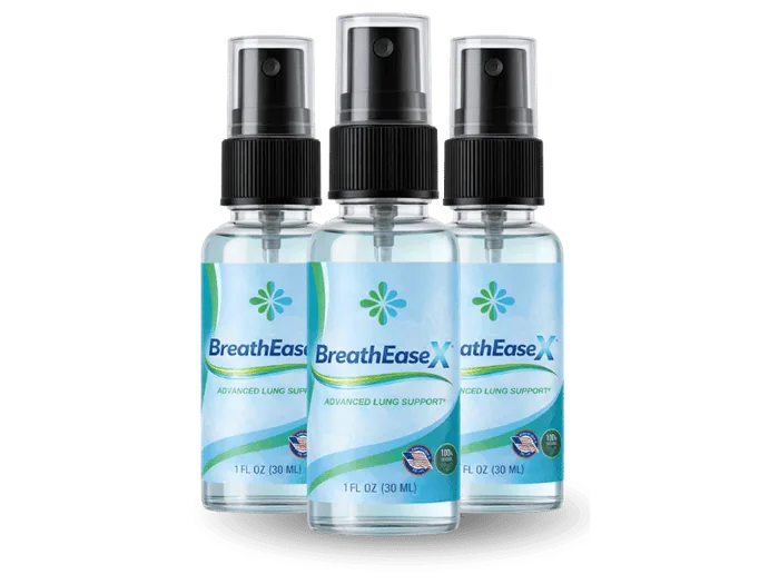 Three bottles of BreathEaseX advanced lung support spray, 60-day supply, most popular bundle