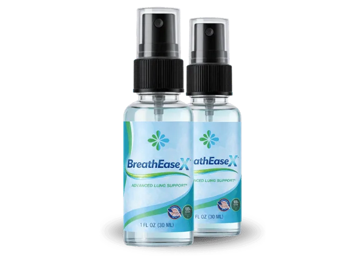 Two bottles of BreathEaseX advanced lung support spray, 30-day supply